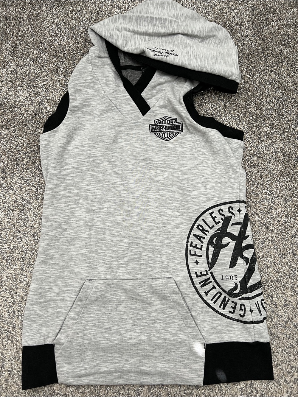 Harley-Davidson Gray & Black Sleeveless Hoodie Top